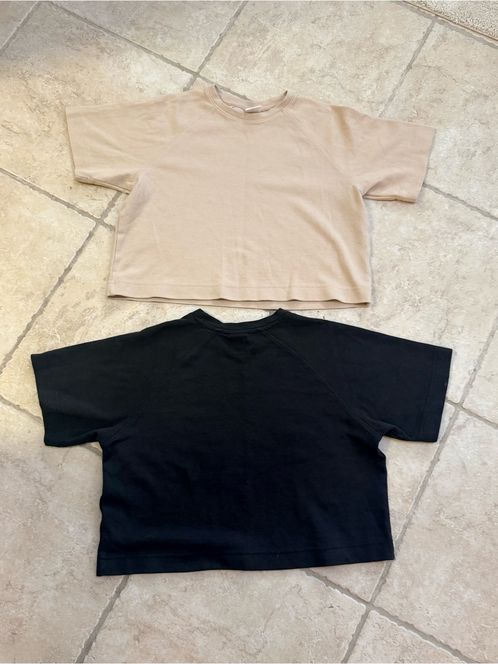 Zara- Kids Short Sleeve Boxy Tee - Beige and Black